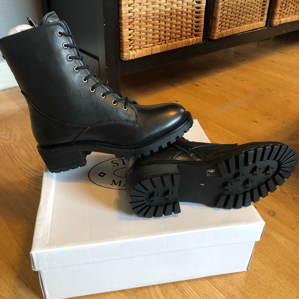New Steve Madden combat leather black boots.